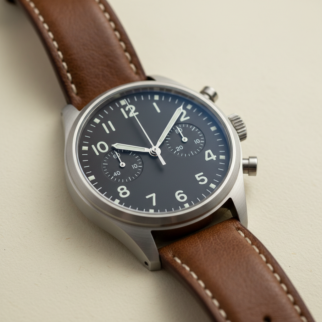 Pilote Chronographe Cuir Brun
